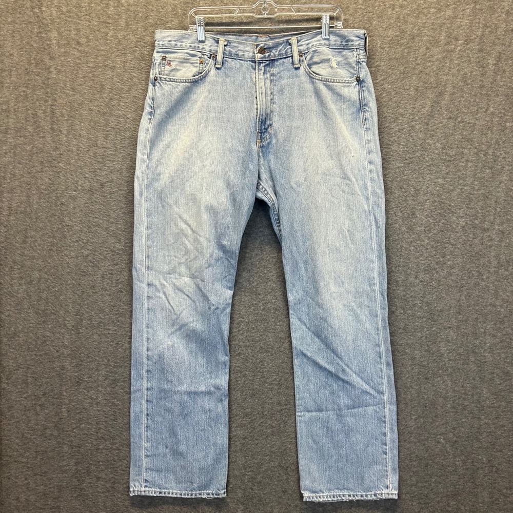Polo Ralph Lauren Classic Fit 867 Light Wash Jeans Mens 36x32 Blue Distressed